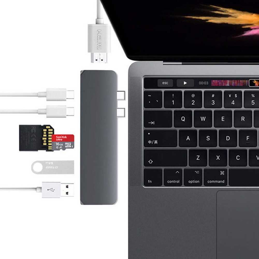 Mới Bộ Chuyển Đổi Usb-C Sang Hdmi Thunderbolt 3 Cổng Usb 3.0 Type-C Với Pd Power Tf Sd Cho Macbook Pro / Air 2019