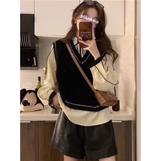 Áo gile đen hottrend viền chỉ trắng