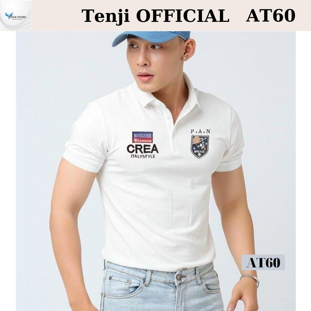 Áo thun nam có cổ, áo phông nam tay ngắn chất cotton cao cấp co giãn 4 chiều đẹp họa tiết kiểu trắng pan AT60 - TENJI8