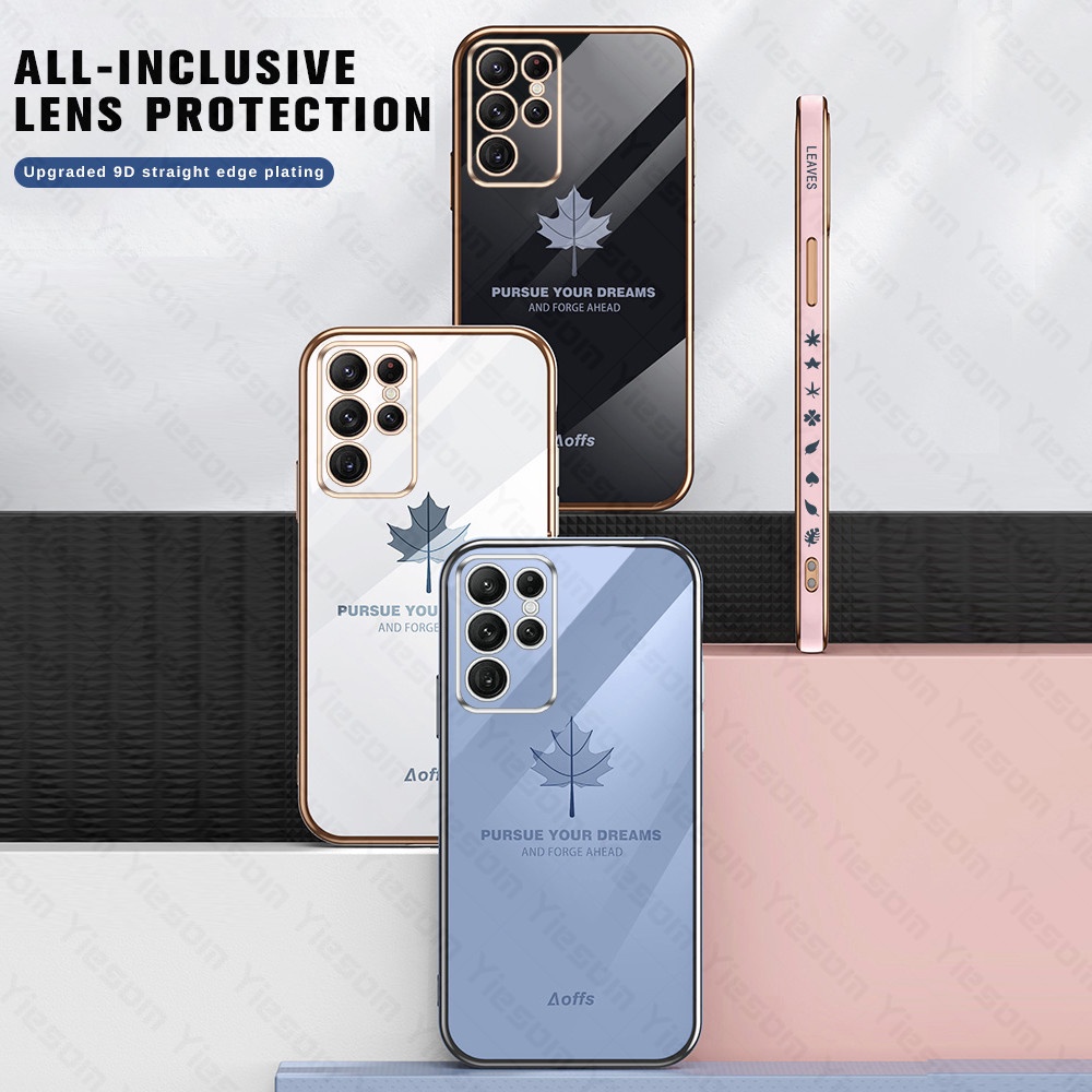Ốp Điện Thoại Khung Vuông Mềm Chống Sốc Họa Tiết Lá Phong Sang Trọng Cho Samsung Galaxy S22 S21 Ultra S21 FE S20FE S21 S20 Plus