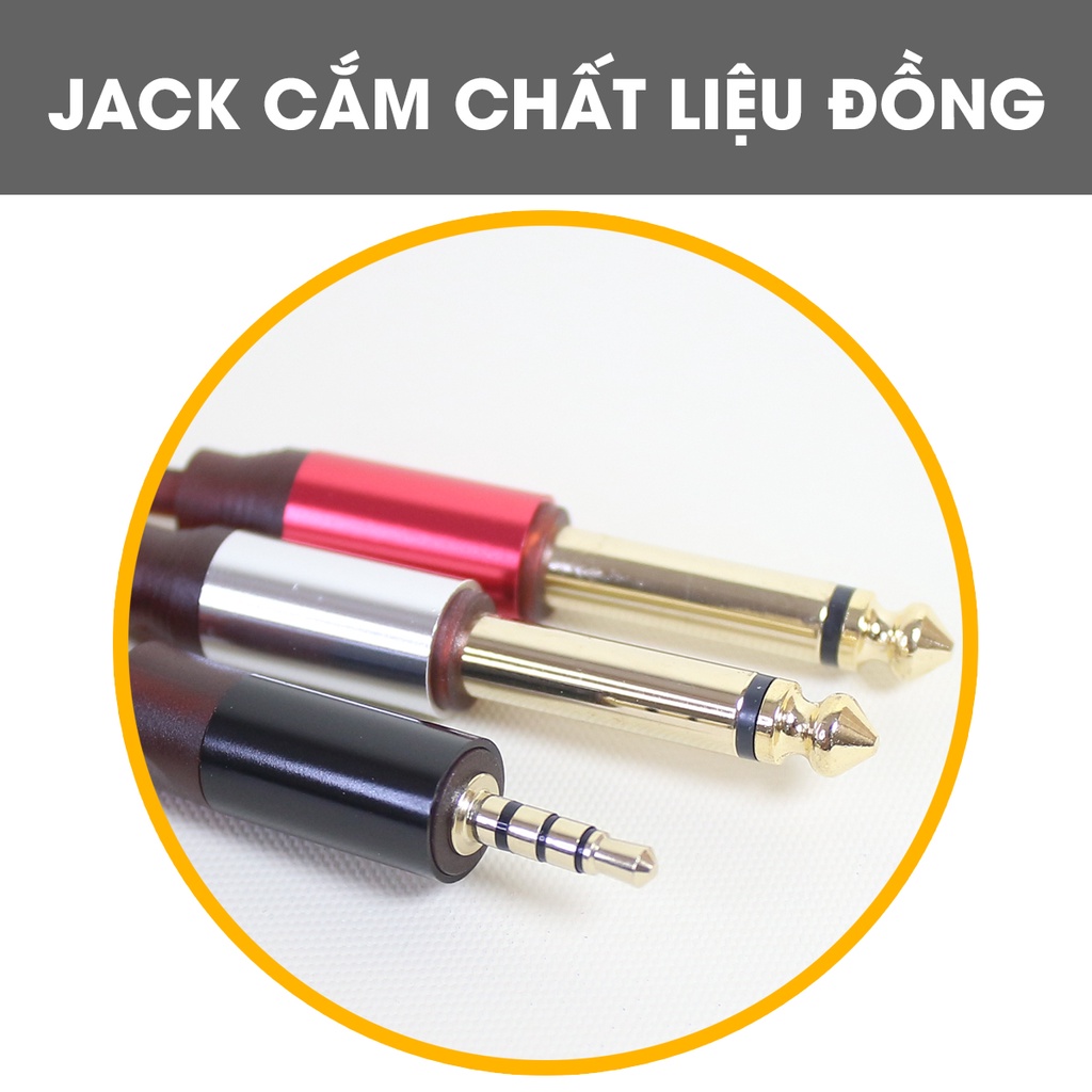 Dây tín hiệu 3 li 3.5 ra 2 đầu 6 li 6.5 chất lượng dây YS-03 bền dài 1.5m kết nối điện thoại ra các thiết bị âm thanh