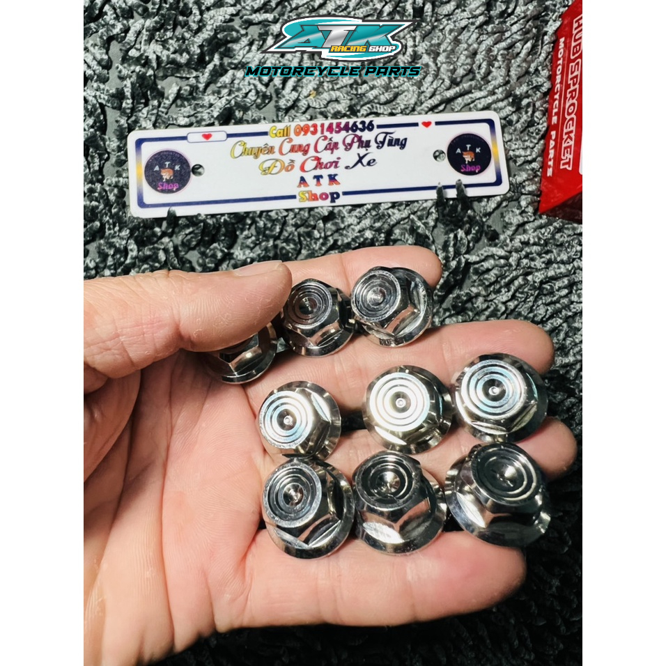 Ốc chân kính gương xe máy trụ V2 10ly mẫu thái salaza găng thuận ngược cho các dòng xe Yamaha Honda inox 304 sáng bóng