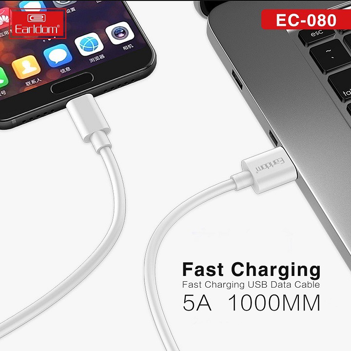 Cáp Sạc Nhanh 5A EARLDOM PowerLine 1M  Đầu Micro Usb, Type C, Lightning Cho Điện Thoại Iphone, Samsung, Xiaomi - EC-080