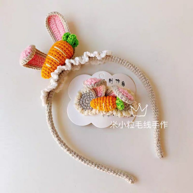 Bờm cài tóc , kẹp tóc thỏ len handmade