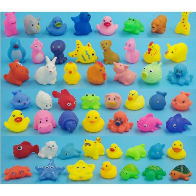 Đồ Chơi set 10 con thú thả chậu tắm có kèn Kêu Chíp Chíp Cho Bé túi lưới