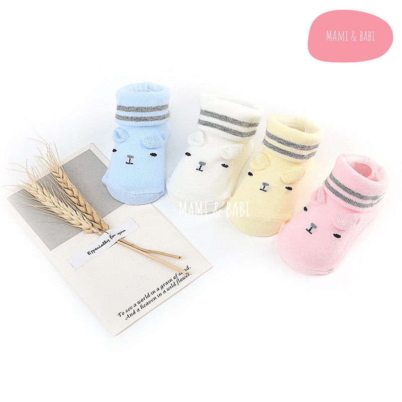 Tất vớ hình thú cho bé trai bé gái trẻ sơ sinh 0-6 tháng, tất cún cổ viền, vải mềm mại, chống trơn trượt MAMI BABI