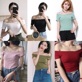 Áo croptop trễ vai- thun gân cực chất