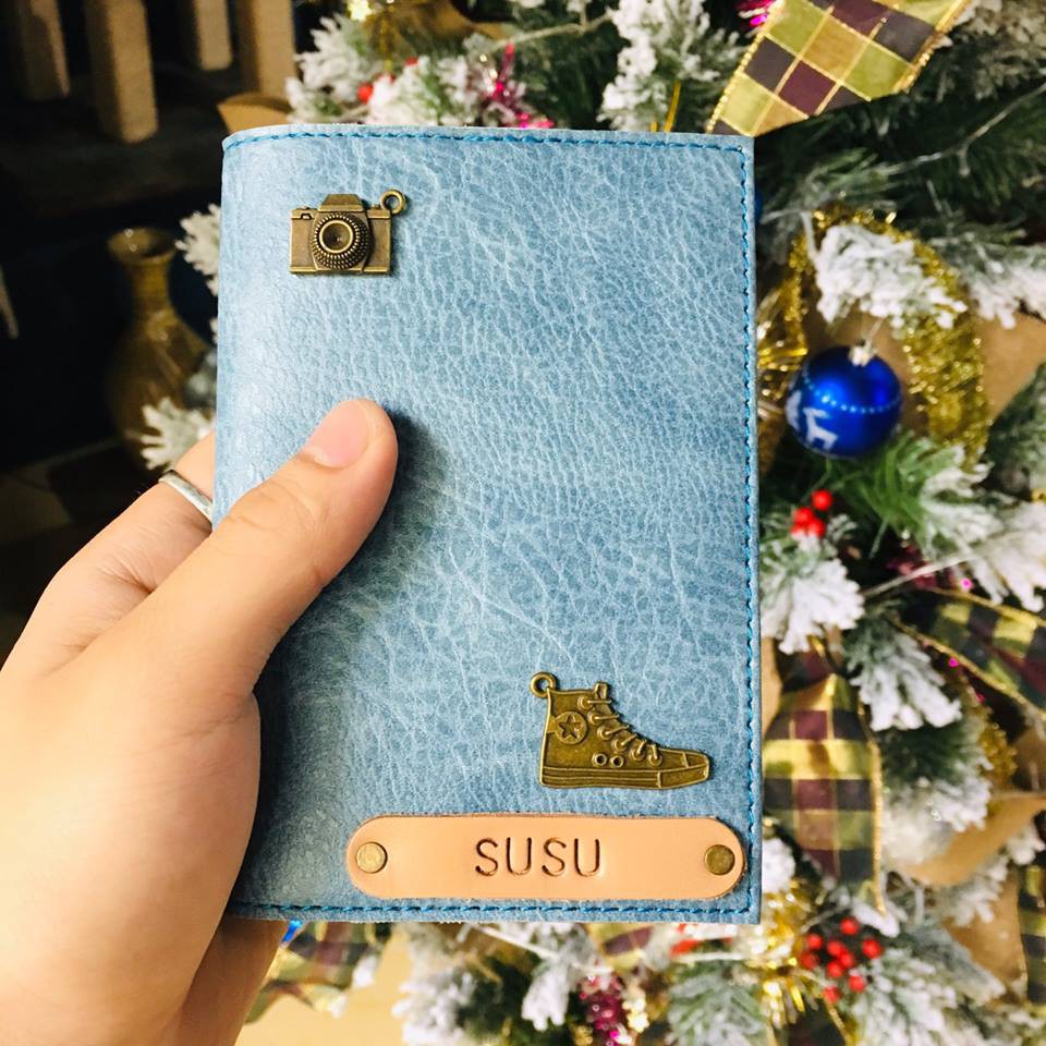 Bao Da Bọc Hộ Chiếu Màu Nâu Nhạt Passport Cover Handmade