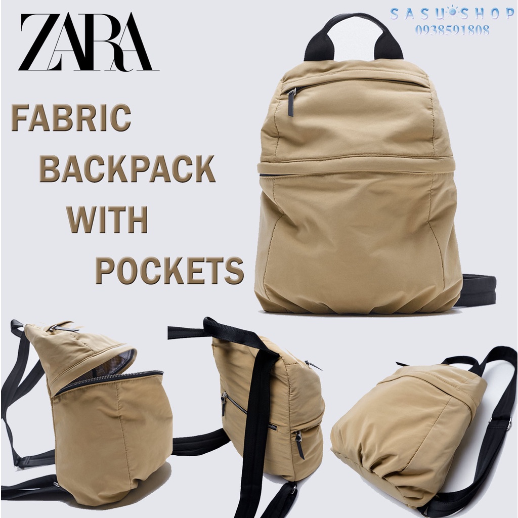 Balo Zara Fabric Backpack With Pockets chính hãng