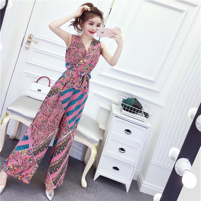 Jumpsuit Ống Rộng Cổ Chữ V Thời Trang Cho Nữ