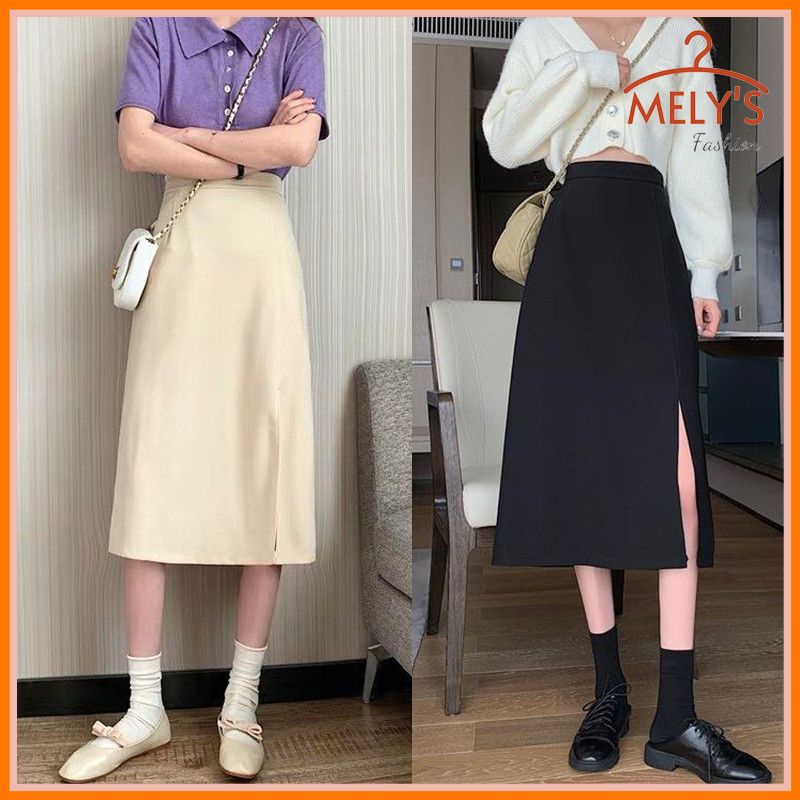 Chân váy Midi xẻ tà dài dáng suông đơn giản cá tính phong cách sang trọng có big size Mely's Fashion CV23