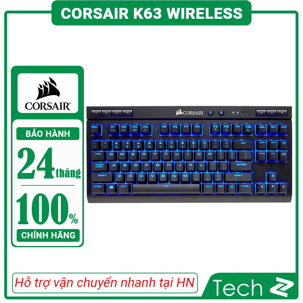 Bàn phím cơ Corsair K63 Wireless Cherry MX Red (USB/Blue Led)