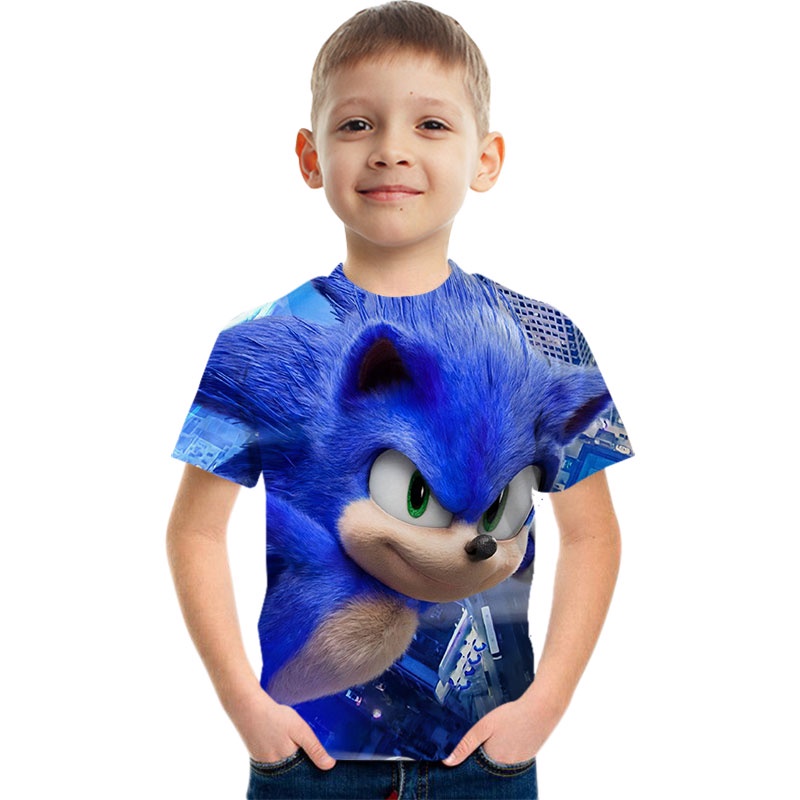 Áo Thun Ngắn Tay In Hoạt Hình Sonic Dễ Thương Cho Bé Trai