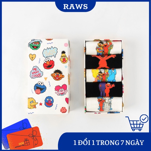 Tất hộp Kaws combo 5 đôi cotton cao cấp Black white