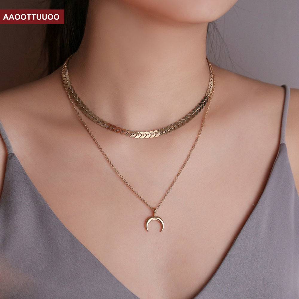 Dây chuyền hai lớp mặt hình mặt trăng thời trang dành cho nữ