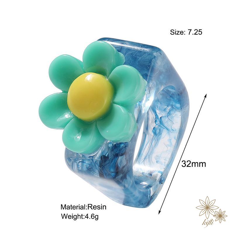 【kifli】Nhẫn Hình Bông Hoa Bằng Nhựa Acrylic Thiết Kế Đơn Giản Dễ Thương Cho Nữ