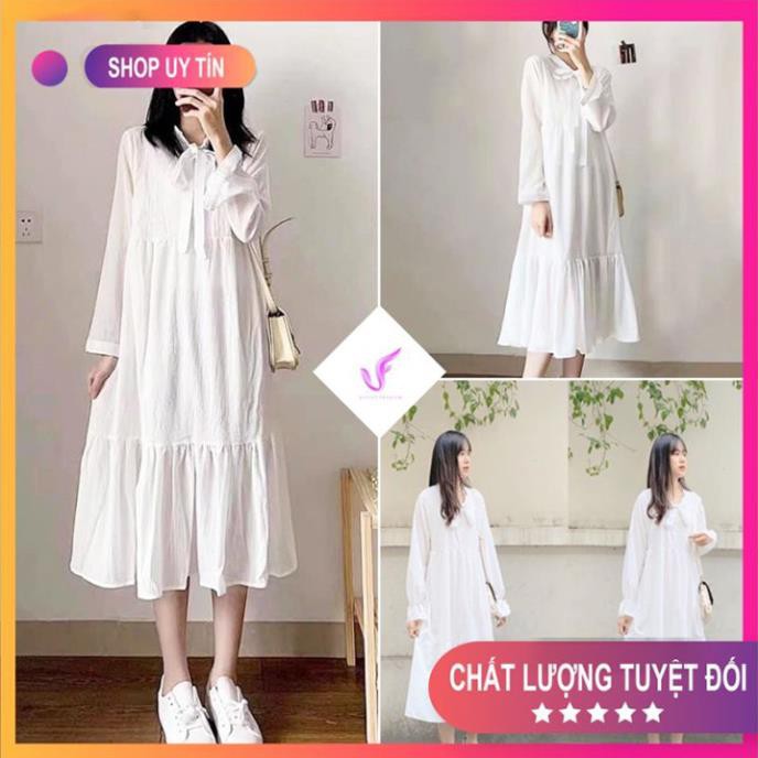 Váy Nữ 🍀[FREESHIP]🍀 Đầm Babydoll Nơ Ngực Tay phồng-Dáng Suông, Chất liệu nhẹ thoải mái-lên dáng cực xinh Mã TT02  ྇