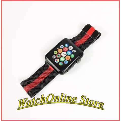 Dây đeo Thép Chống Gỉ cho Apple Watch ( Milanese Loops) / Đen sọc đỏ