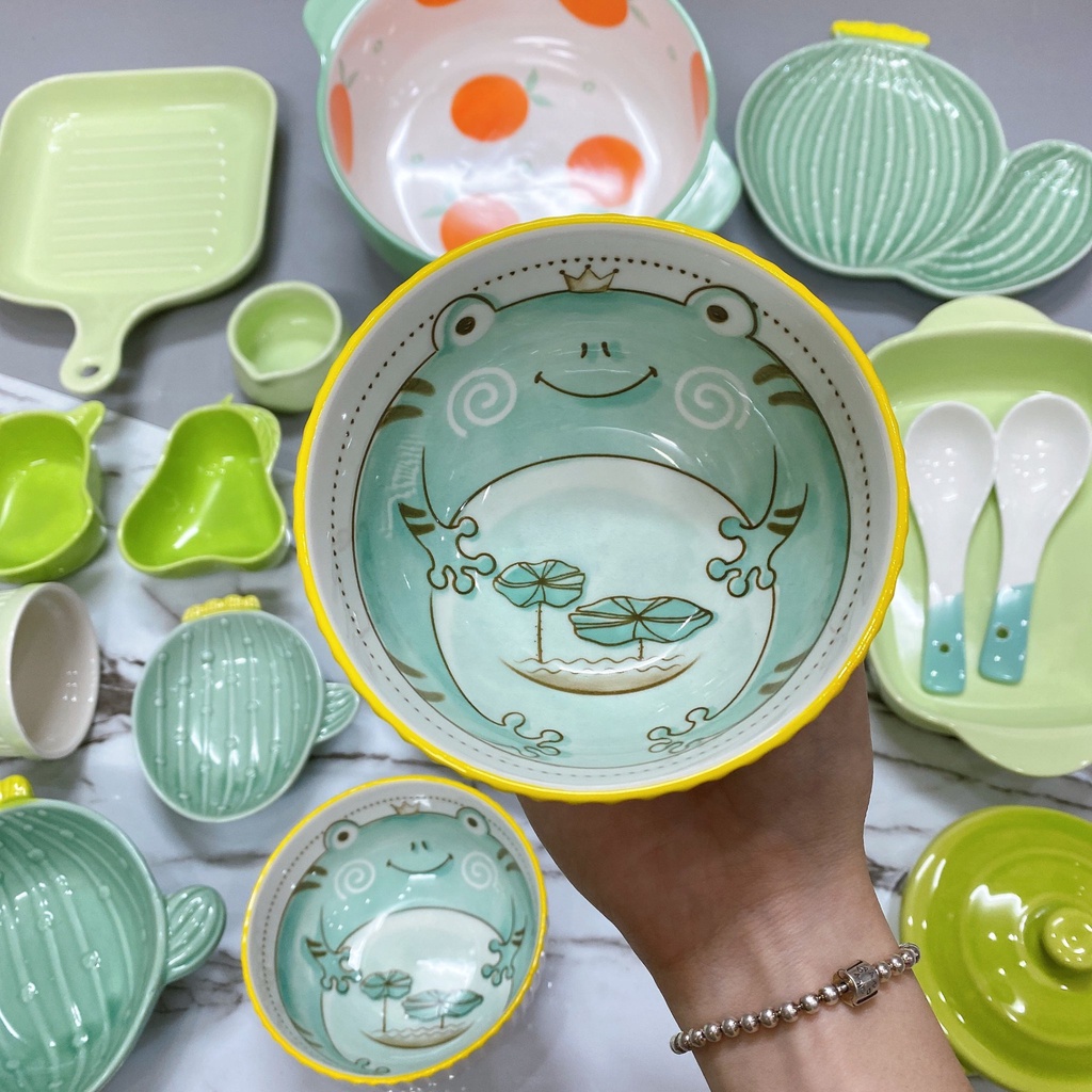 SEt 16 món bát đĩa màu xanh cực xinh