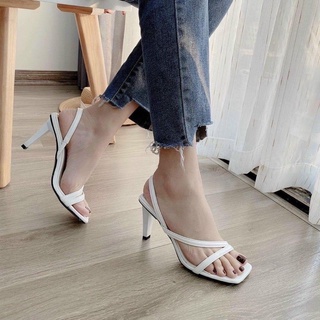 Sandal 2 quai xéo da mềm hậu thun gót 5cm và 7cm