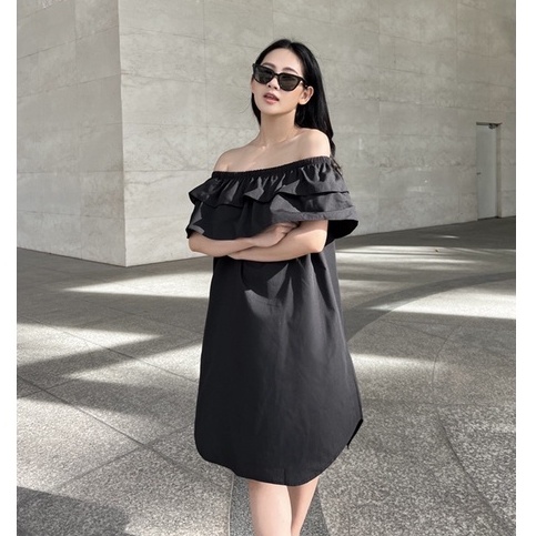 YU CHERRY | Đầm trễ vai hai tầng quanh ngực, Layered Ruffle Dress YD153