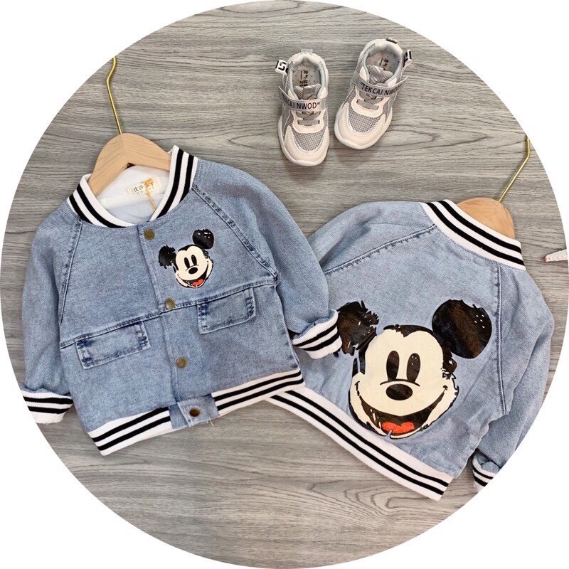 Áo khoác bò bomber hình chuột Micky cho bé 10-22kg
