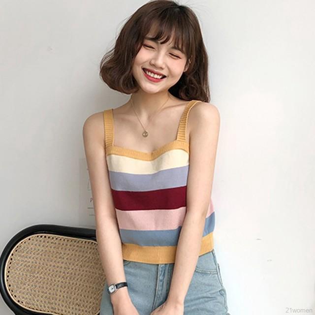 [Mã FASHIONT4WA2 giảm 10K đơn 50K] Áo sát nách dệt kim hoạ tiết kẻ sọc cho phái nữ | BigBuy360 - bigbuy360.vn