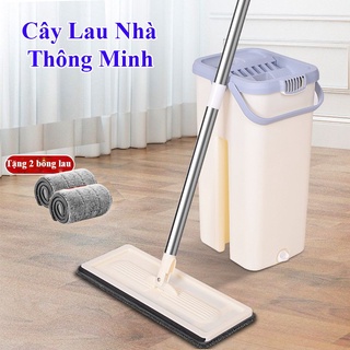 Bộ lau nhà, cây lau ống bằng thép không gỉ kết hợp nhựa, loại xoay 360 độ, đầu lau bằng sợi tổng hợp