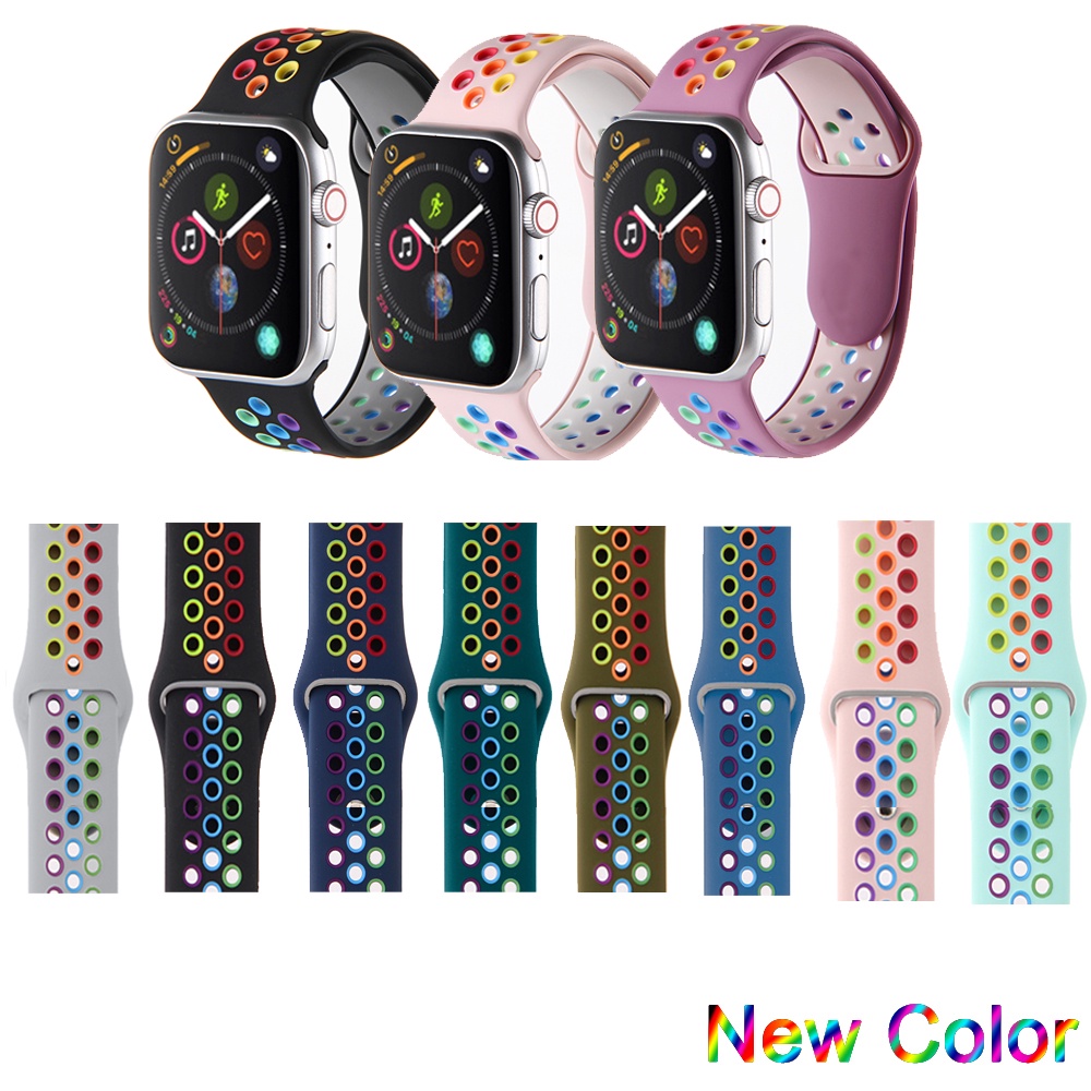 Dây đeo silicon thể thao cho đồng hồ thông minh Apple Watch Series 1 2 3 4 5 6 SE 7 38mm 40mm 42mm 44mm 41mm 45mm
