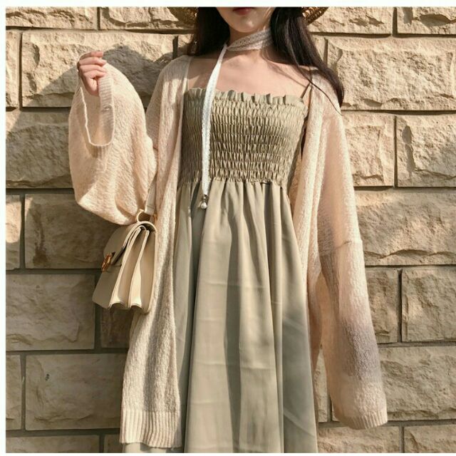 Áo cardigan dệt kim mỏng dáng dài