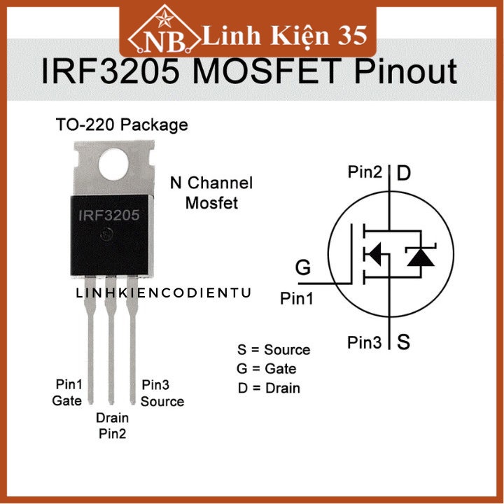 Linh kiện bán dẫn Mosfet IRF3205 hàng Zin N 55V/110A/200W TO-220 chân cắm 3P