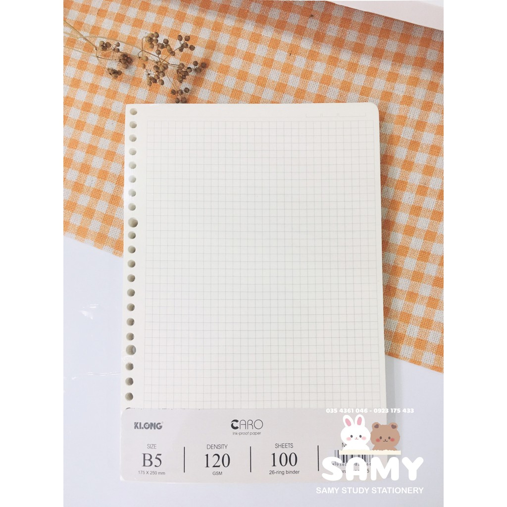 200 TRANG (100 TỜ) GIẤY REFILL SIZE B5 CARO VÀ CHẤM DOT GRID KLONG 26 LỖ CHO SỔ CÒNG BINDER B5 26 LỖ