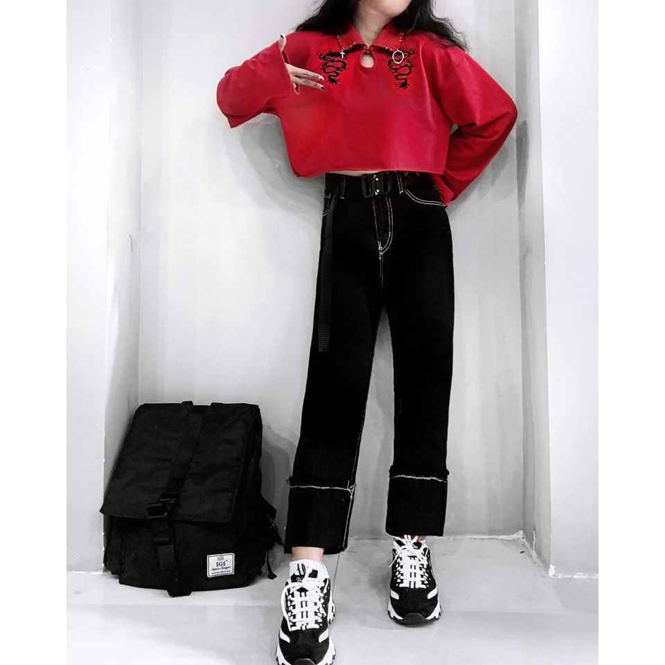 THE FANCE | Áo croptop cotton thêu cá tính MINI DRAGON POLO CROP