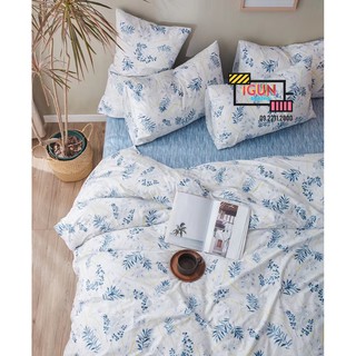 Bộ Chăn Ga Gối  4 món COTTON 100% Hàn - Organic - Living CỎ DẠI XANH DƯƠNG TINH TẾ