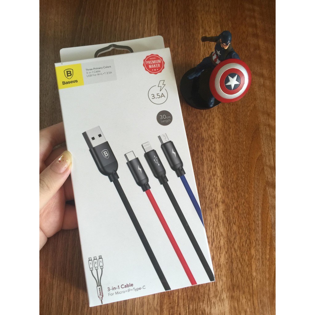 [BH 12THÁNG 1 ĐỔI 1] Cáp 3 Đầu Siêu Bền Baseus Three Primary Colors | Dây Chống Đứt