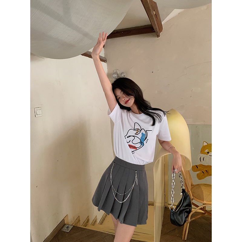 NRVP Chân Váy Ngắn Dáng Chữ A Lưng Cao Màu Sắc Xinh Xắn Phong Cách Hàn Quốc