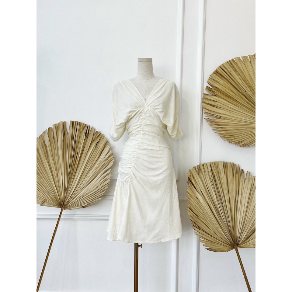 MILAN DRESS ĐẦM XÒE NHÚN THÂN TAY DƠI VẢI LINEN THIẾT KẾ