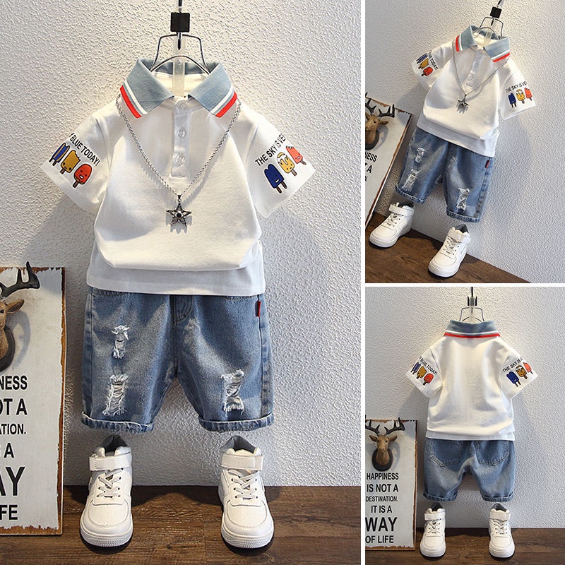 Set áo thun polo & quần short denim cho bé trai