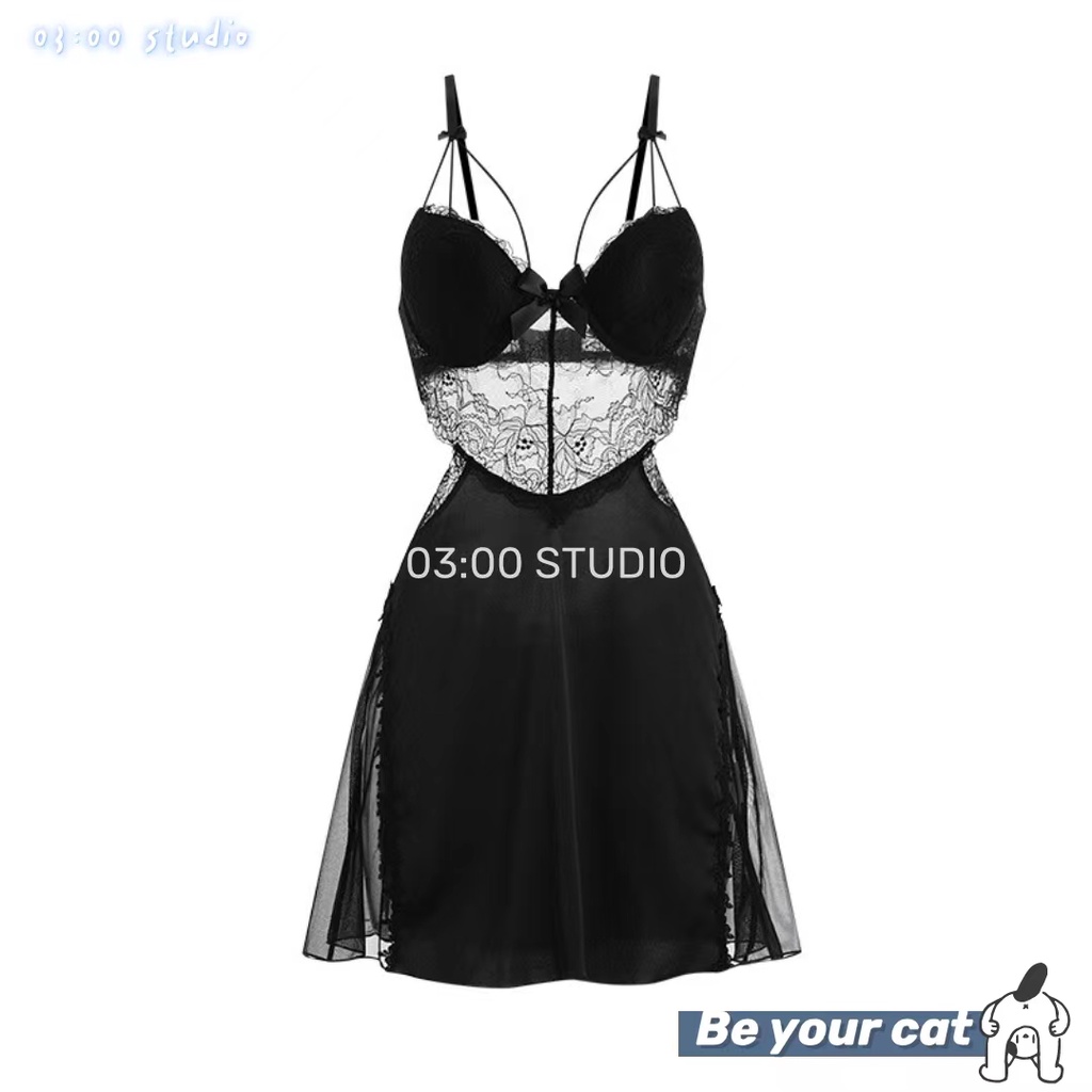 （Giao hàng bảo mật)🖤Váy ngủ sexy🖤Có mút+có gọng🖤gom ngực tạo khe🖤2 dây phối nơ cao cấp gợi cảm ren hoa cổ V--040 | BigBuy360 - bigbuy360.vn