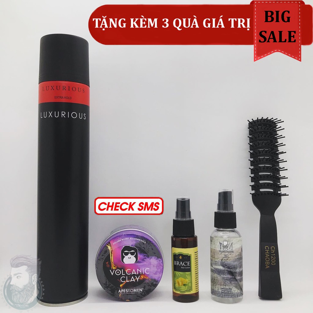 ✅[TẶNG 3 QUÀ][Combo] Sáp Vuốt Tóc Volcanic Clay Và Gôm Xịt Tóc Luxurious + Tặng Pre Styling, Lotion & Lược