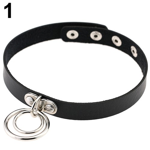 Vòng Cổ Choker Giả Da Gắn Vòng Khuyên Thời Trang Cho Nữ