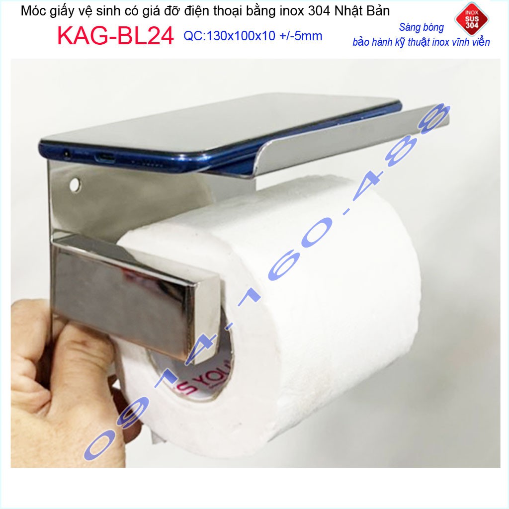 Móc giấy vệ sinh KAG-BL24 có giá đỡ điện thoại, kệ để giấy 304 Nhật Bản inox bóng dập khuôn sắc sảo đến từng chi tiết