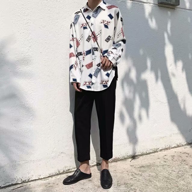 Unique fashion style long sleeve Poker card shirt for men