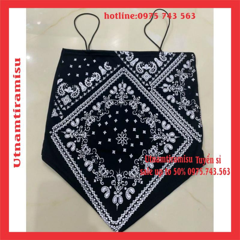 [Free ship] Áo 2 dây thổ cẩm Nữ ♥️ yếm  Bandana Hở Lưng Họa Tiết In Chất Bodip 2 Màu Đen/Trắng Vintage cá tính Ulzzang | BigBuy360 - bigbuy360.vn