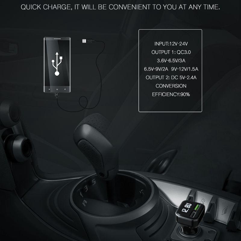 QUU* Quick Charge 3.0 Dual USB Car Charger LED Voltage Current Display For iPhone HTC