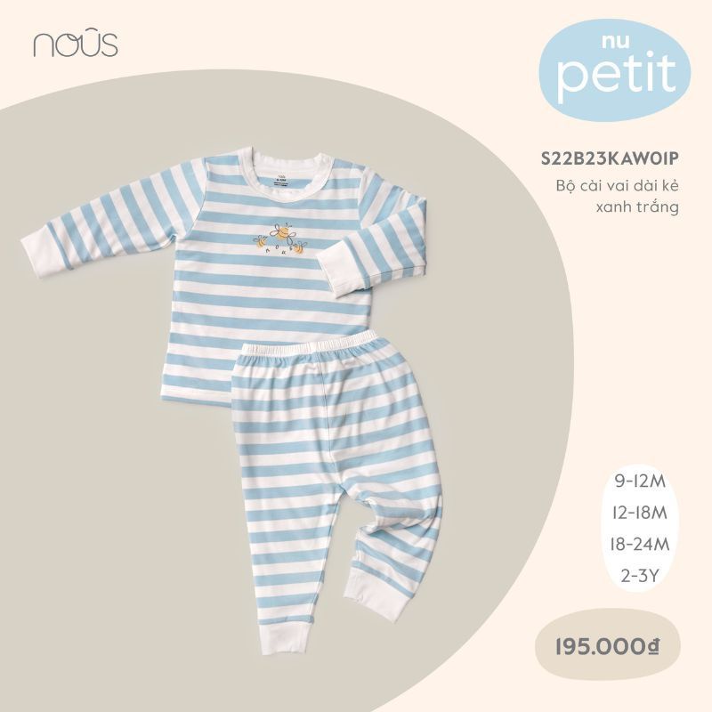 Bộ Quần Áo Dài Tay Nous Cài Vai Dài Chất Vải Petit Mềm Mại Cho Bé Từ 12-24m