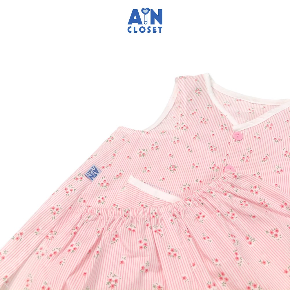 Bộ quần áo ngắn bé gái họa tiết Hoa nhí kẻ hồng cotton - AICDBG4WEOR4 - AIN Closet