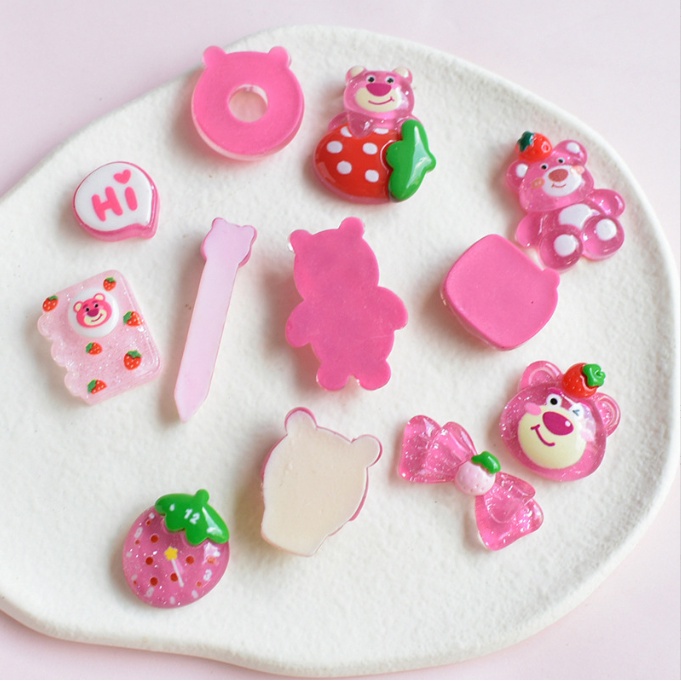 Charm gấu hồng Pink Bear  nhựa trong suốt trang trí kẹp tóc, dán Jibbitz, vỏ ốp điện thoại, DIY