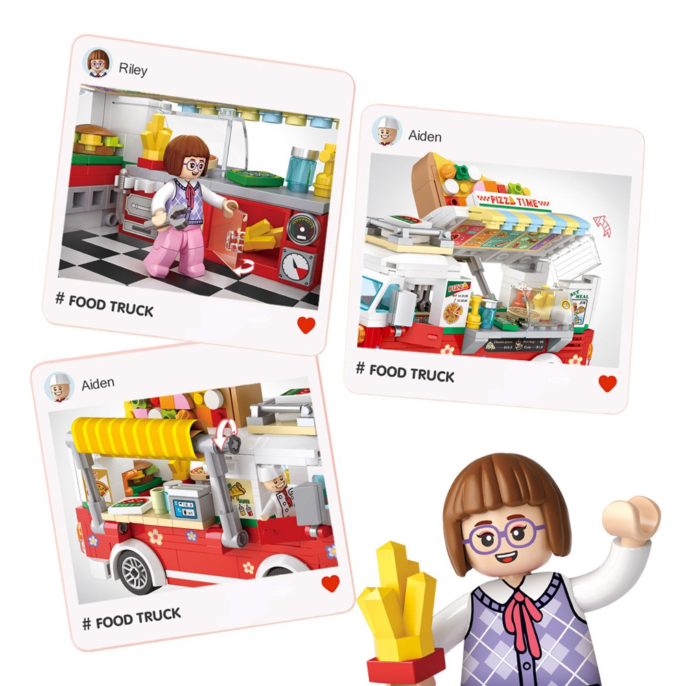 Đồ chơi lắp ráp xe bán Pizza LOZ mini Food Truck cho bé