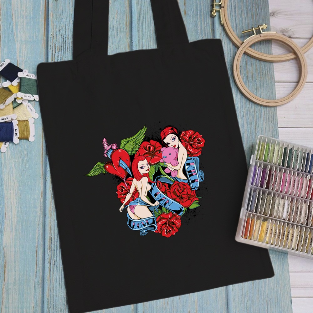 Túi vải, túi Tote (màu đen) ART WORK PRO 2 - Mẫu 4 vải canvas dày đẹp cho nữ có khóa miệng đi học đi chơi.